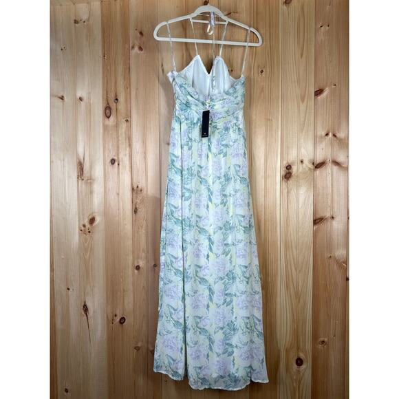 NWT Lulus Effortlessly Abloom Green Multi Floral Ruched Halter Maxi Dress Sz M - Picture 5 of 8